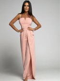 Elegant jumpsuit with straps and slits, pink AZRT035